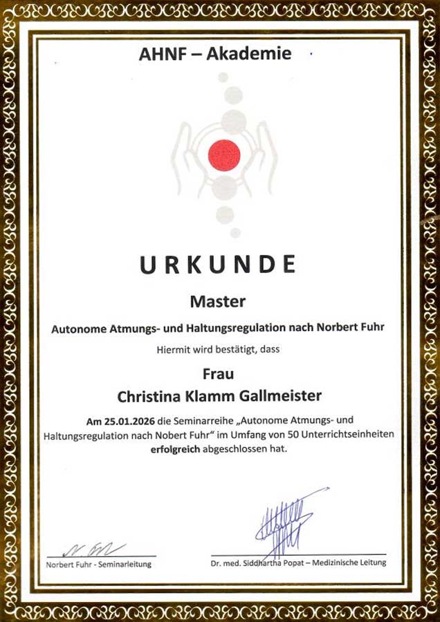 AHNF-Zertifikat – Autonome Atmungs- und Haltungsregulation nach Norbert Fuhr