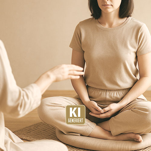 Entspannungstechniken – Ruhe finden und Stress lösen Therapeutin begleitet Klientin bei Entspannungstechnik im Sitzen – Achtsamkeit, Ruhe und Stressabbau durch therapeutische Anleitung